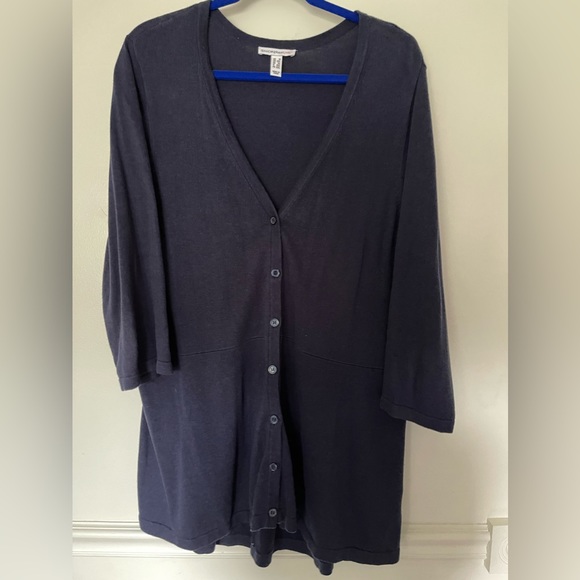Dark blue v-neck button up long cardigan - Picture 1 of 4